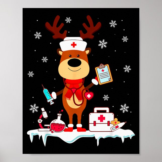 Christmas Nurse Reindeer Funny Xmas Scrub Top Nurs Poster (Vorne)