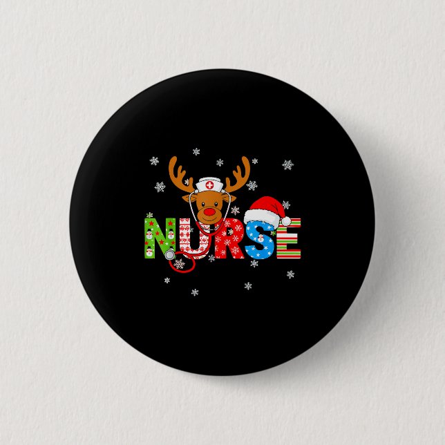Christmas Nurse Stethoscope Santa Hat Reindeer Xma Button (Vorderseite)