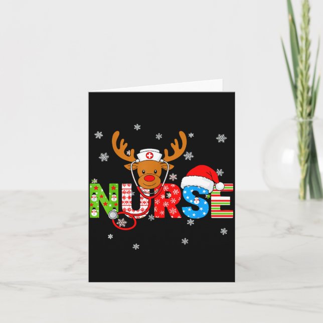 Christmas Nurse Stethoscope Santa Hat Reindeer Xma Karte (Vorderseite)