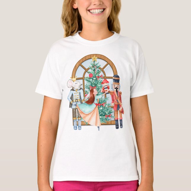 Christmas Nutcracker Ballerina Mouse King Girls T-Shirt (Vorderseite)