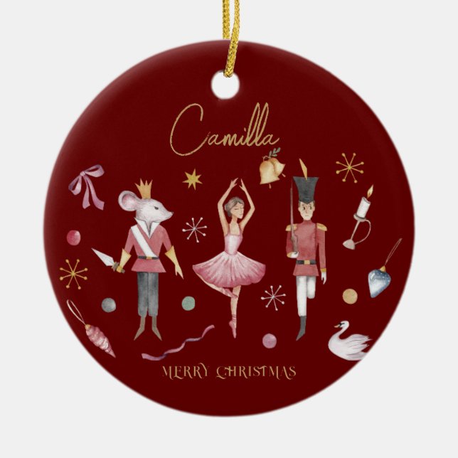 Christmas Nutcracker Ballerina Whimsical Kids Name Keramik Ornament (Vorne)