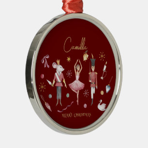 Christmas Nutcracker Ballerina Whimsical Kids Name Ornament Aus Metall