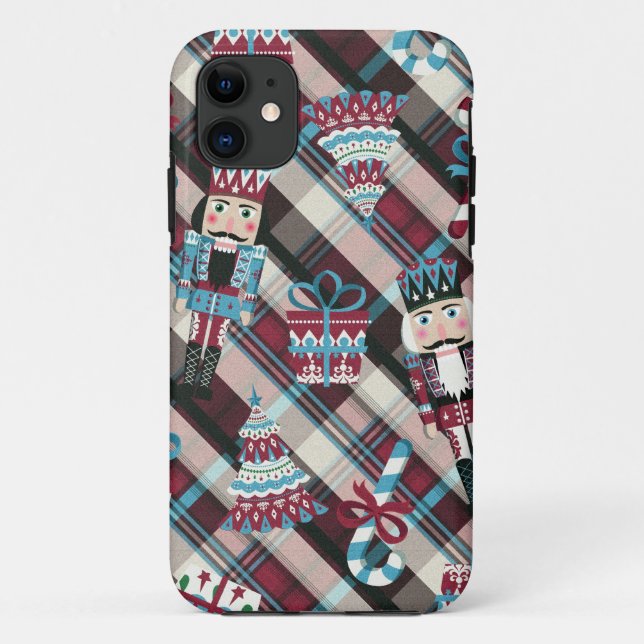Christmas Nutcracker Kariert Blue Burgund Case-Mate iPhone Hülle (Rückseite)