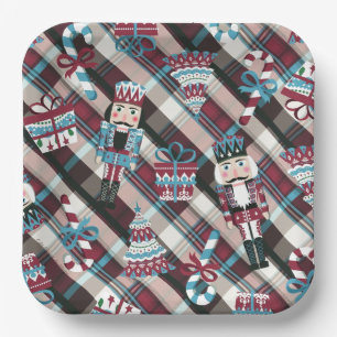 Christmas Nutcracker Kariert Blue Burgund Pappteller