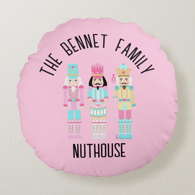Christmas Nutcracker Pastel Personalized Name Rundes Kissen (Vorderseite)