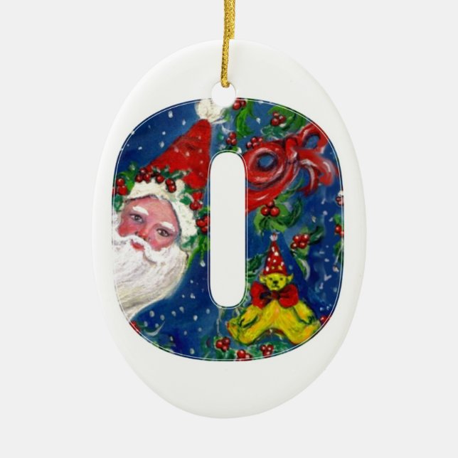 CHRISTMAS O SCHREIBEN / SANTA CLAUS MIT ROTEM RIBB KERAMIK ORNAMENT (Vorne)