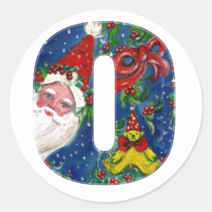 CHRISTMAS O SCHREIBEN / SANTA CLAUS MIT ROTEM RIBB RUNDER AUFKLEBER