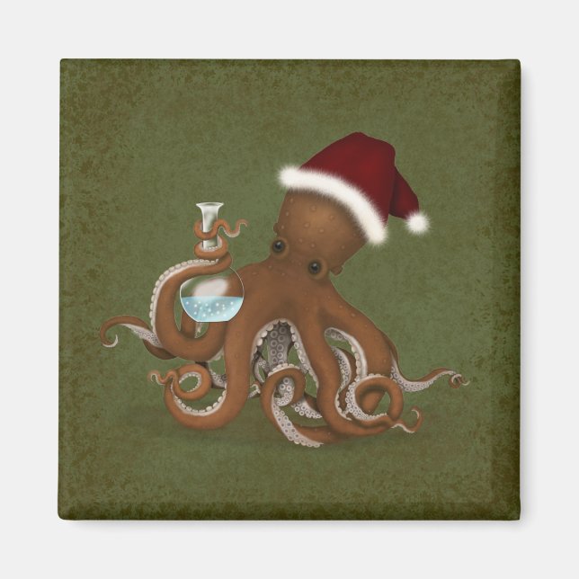 Christmas Octopus Chemie Labrador Steampunk Magnet (Vorne)