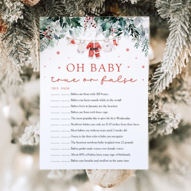 Christmas Oh Baby True oder False Baby Shooting Ga Einladung (Watercolor Cute Santa Christmas Oh Baby True or False Baby Shower Game )