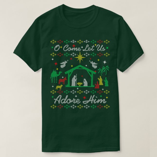 Christmas ol Christlich O Come Lasse uns Adore Him T-Shirt (Design vorne)