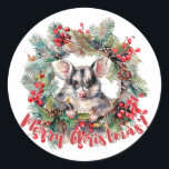 Christmas Opossum Berries Holly Verlasse Runder Aufkleber<br><div class="desc">Weihnachts-Opossum Berries Holly Verlasse Klassischer Rundsticker</div>