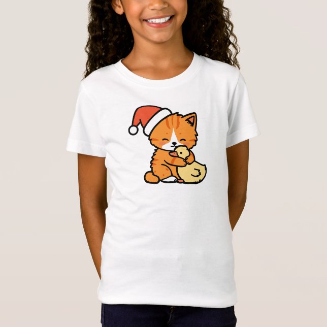 Christmas Orange Cat and Goose T-Shirt (Vorderseite)