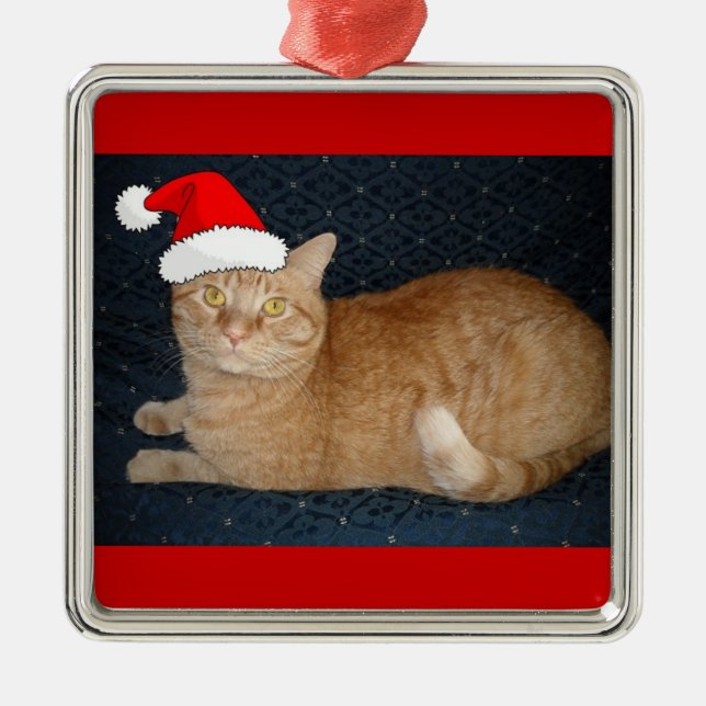 Christmas Orange Tabby Cat Silbernes Ornament (Vorne)