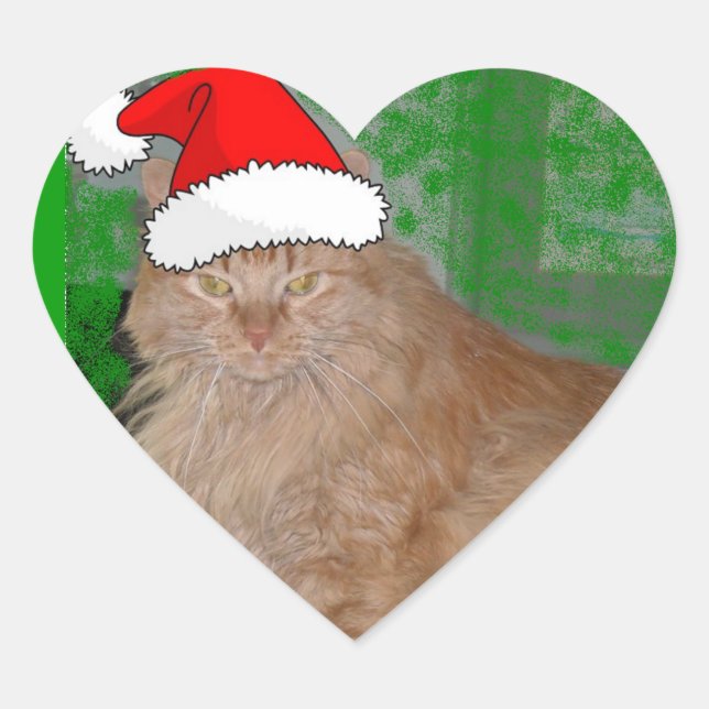 Christmas Orange Tabby Kitty Cat Herz-Aufkleber (Vorderseite)