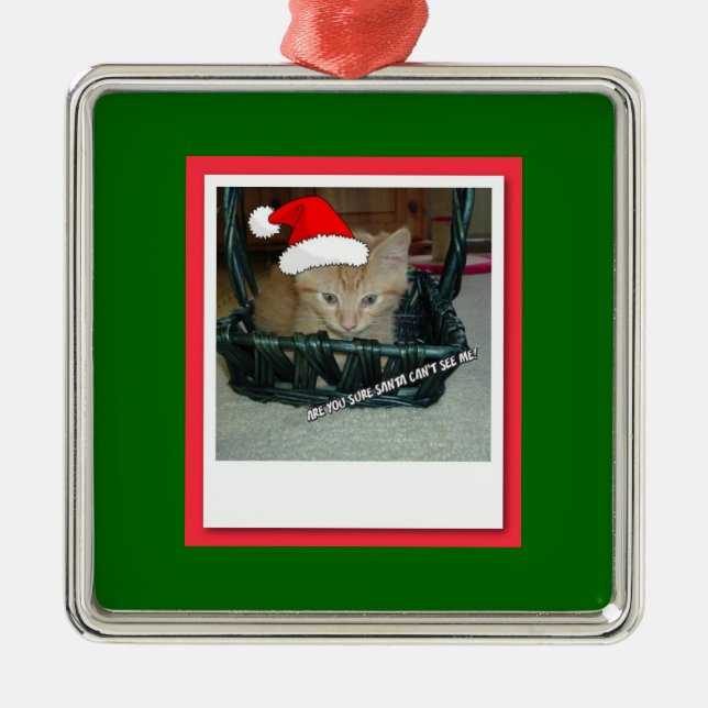 Christmas Orange Tabby Kitty Cat Silbernes Ornament (Vorne)
