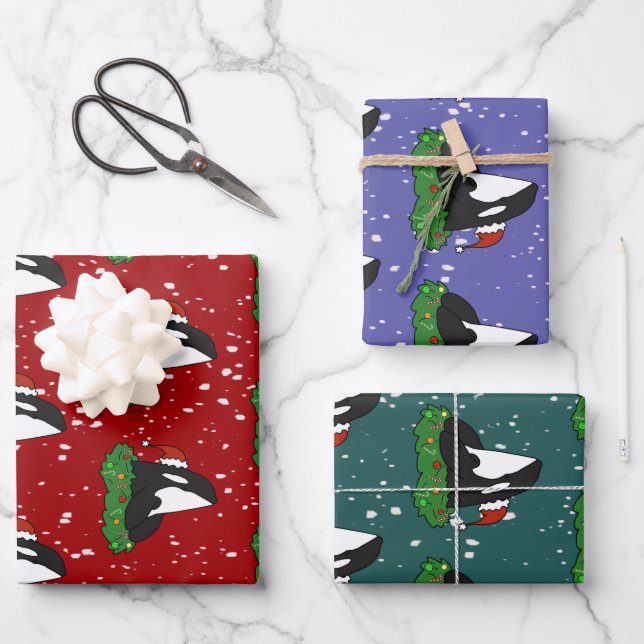 Christmas Orca Killer Whale  Geschenkpapier Set (Vorderseite)