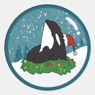 Christmas Orca Killer Whale Runder Aufkleber