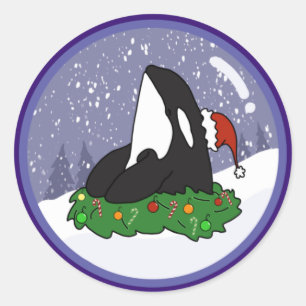 Christmas Orca Killer Whale Runder Aufkleber
