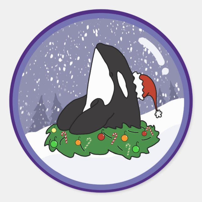 Christmas Orca Killer Whale Runder Aufkleber (Vorderseite)