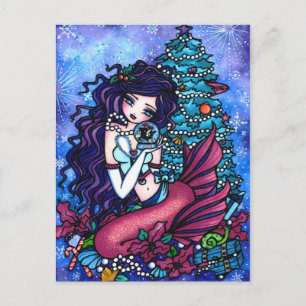 Christmas Orca Mermaid Fantasy Art Postcard Feiertagspostkarte