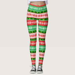 CHRISTMAS ORNAMENS DESIGN RED WHITE GREEN LEGGINGS