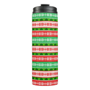 CHRISTMAS ORNAMENS DESIGN RED WHITE GREEN THERMOSBECHER