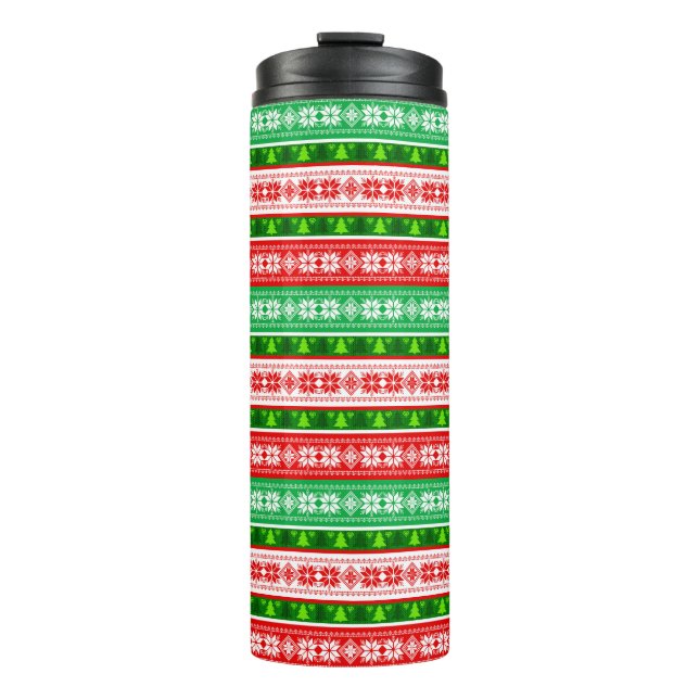 CHRISTMAS ORNAMENS DESIGN RED WHITE GREEN THERMOSBECHER (Vorderseite)
