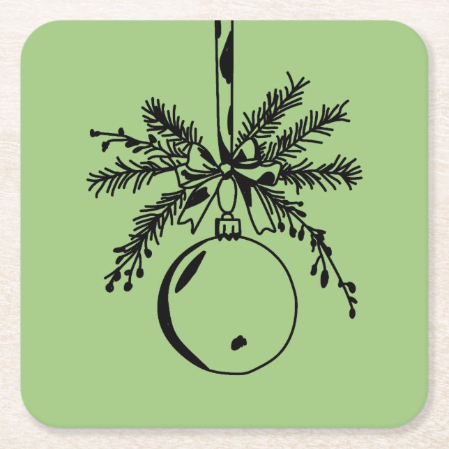 Christmas ornament with bow and pine branch rechteckiger pappuntersetzer (Vorderseite)