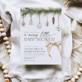 Christmas Ornaments and Neutral Bow Baby Shower Einladung