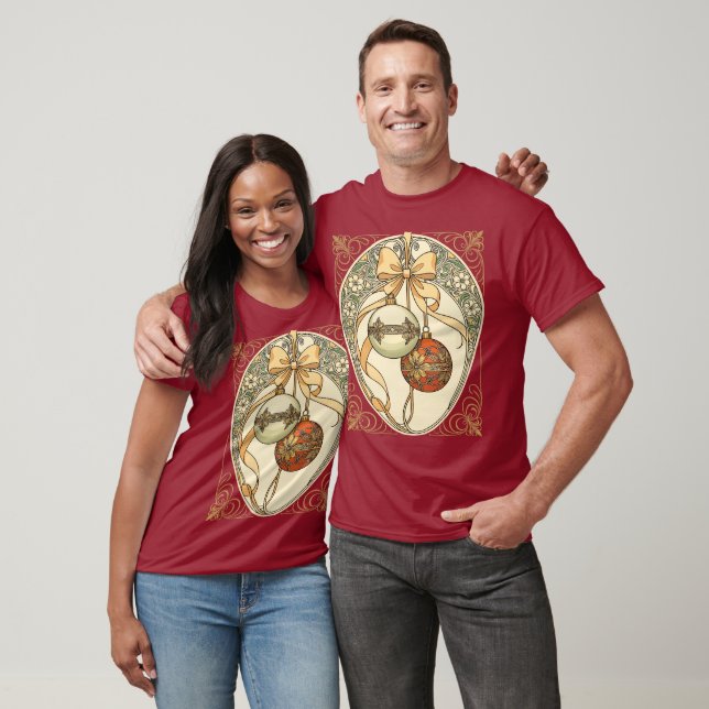 Christmas Ornaments Beige and Red Art Nouveau  T-Shirt (Unisex)