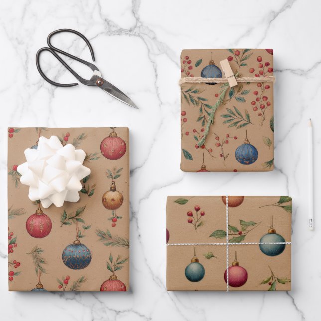 Christmas Ornaments Brown  Geschenkpapier Set (Vorderseite)