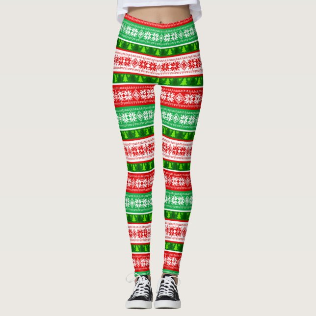 CHRISTMAS ORNAMENTS DESIGN RED WHITE GREEN LEGGINGS (Vorderseite)
