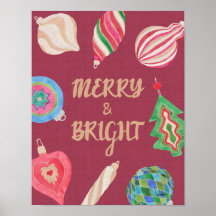 Christmas Ornaments Merry & Bright Art Print