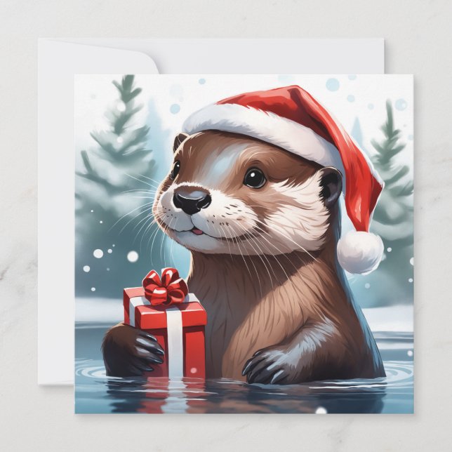 Christmas Otter Grußkarte Feiertagskarte (Vorderseite)