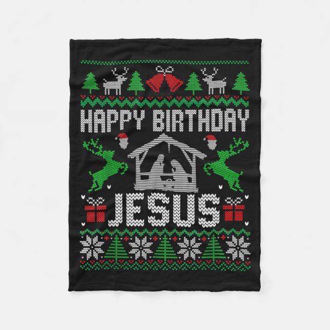 Christmas Outfit Happy Birthday Jesus Holiday Ugly Fleecedecke (Vorderseite)