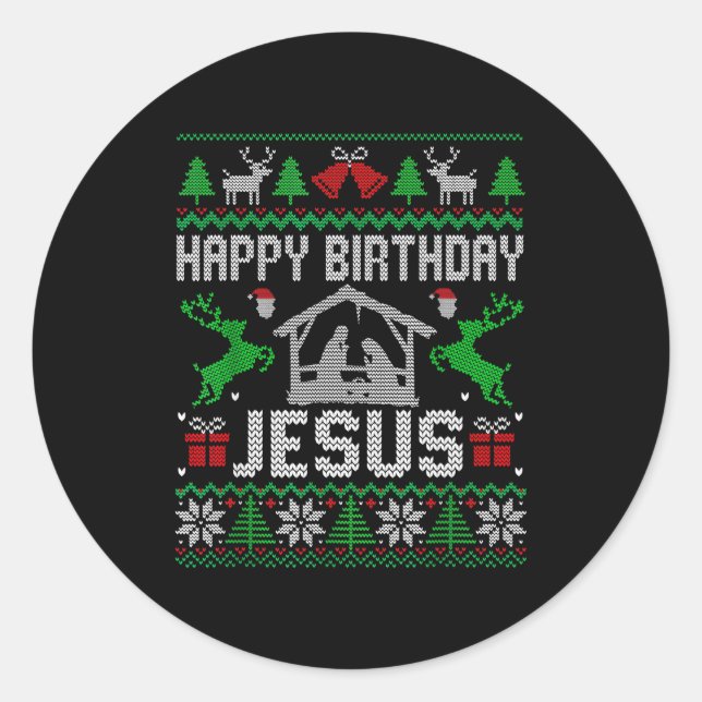 Christmas Outfit Happy Birthday Jesus Holiday Ugly Runder Aufkleber (Vorderseite)
