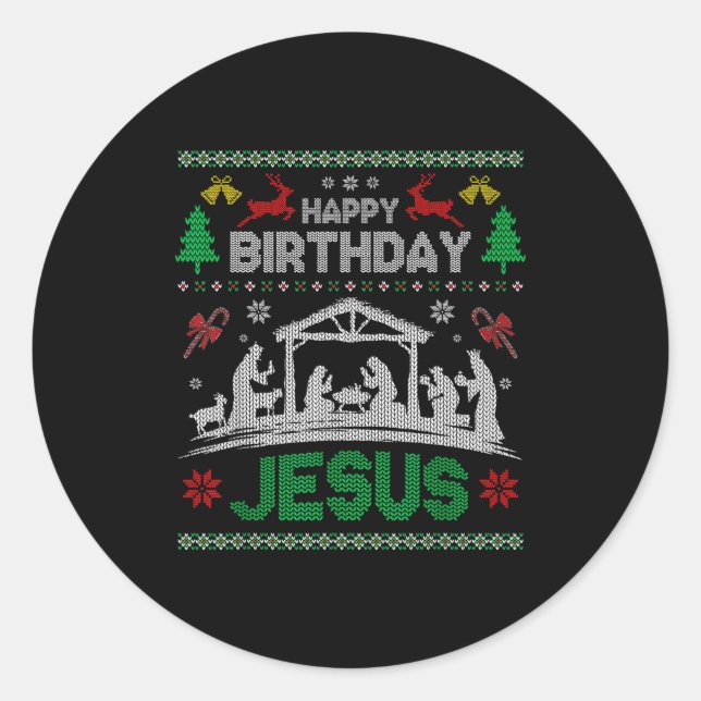Christmas Outfit Happy Birthday Jesus Holiday Ugly Runder Aufkleber (Vorderseite)