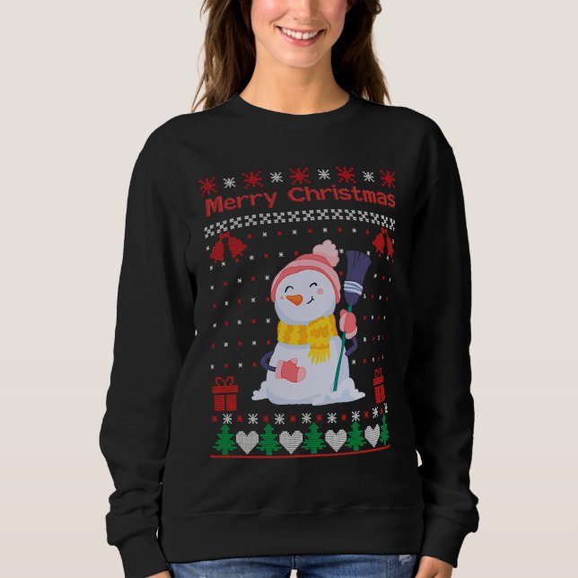 Christmas outfit  snowman waiting with broom sweatshirt (Vorderseite)