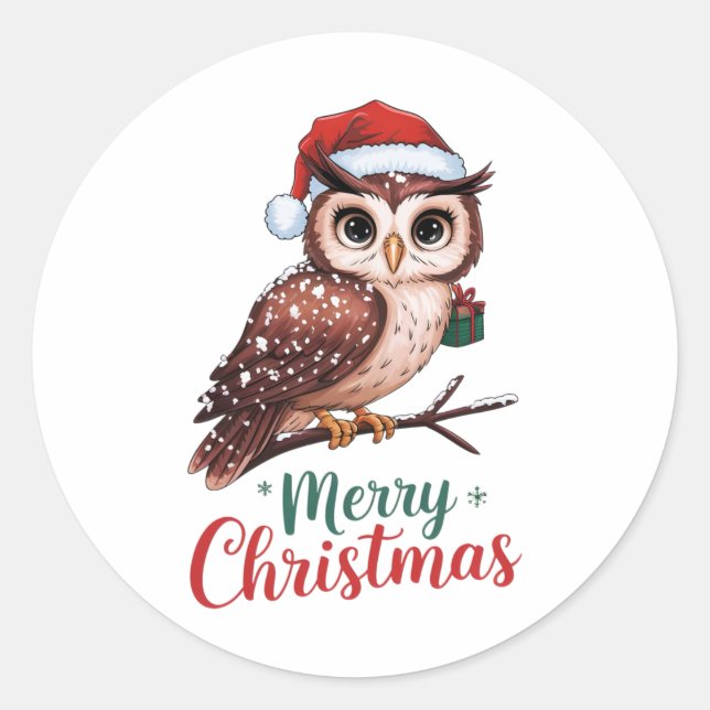 Christmas Owl Festive Design Merry Christmas  Runder Aufkleber (Vorderseite)