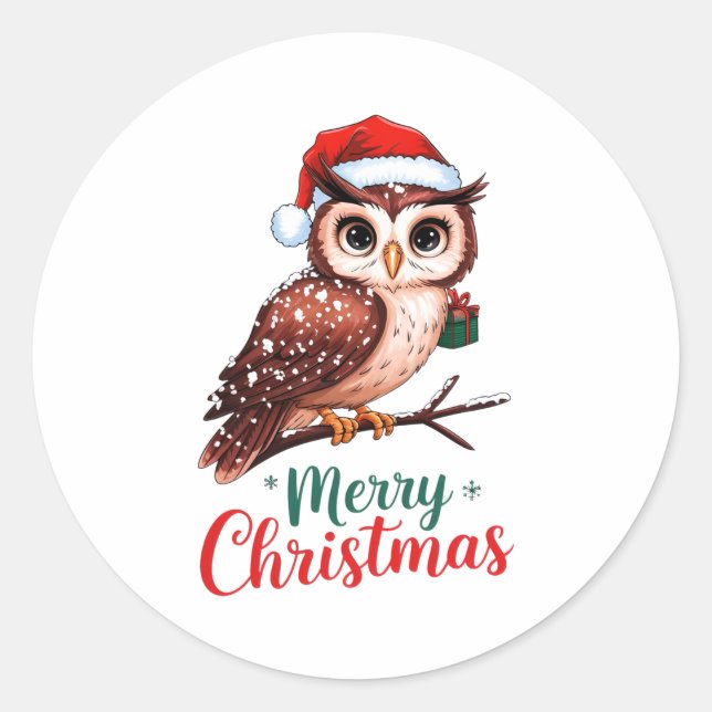 Christmas Owl Festive Design Merry Christmas  Runder Aufkleber (Vorderseite)