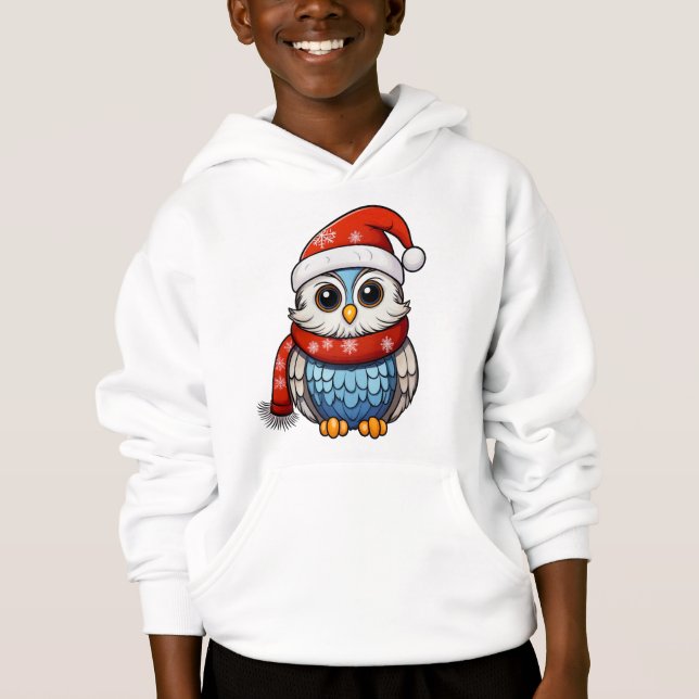 Christmas Owl – Festive Hoodie for Kids and Teens (Vorderseite)