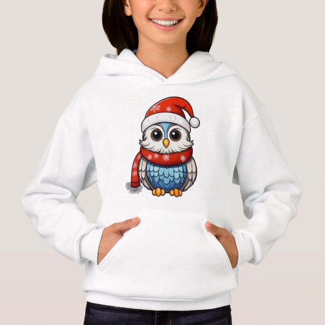 Christmas Owl – Festive Hoodie for Kids and Teens (Vorderseite)