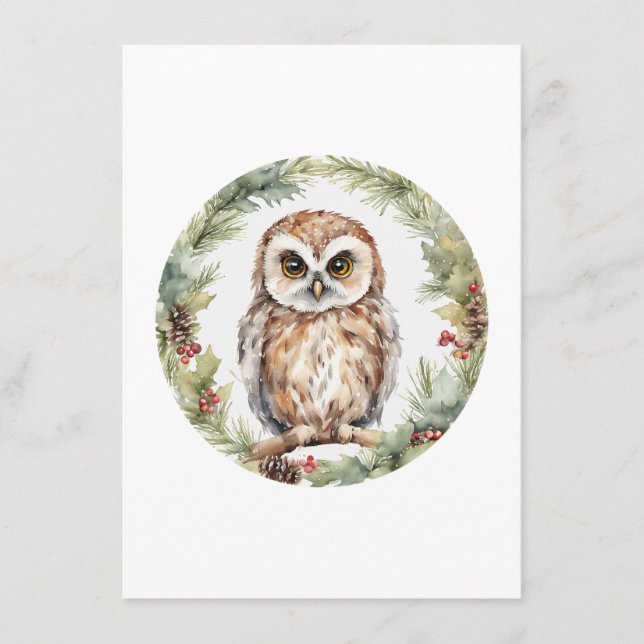 christmas owl illustration owl wall art holiday  hinweiskarte (Vorderseite)