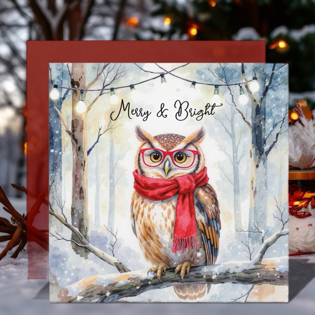 Christmas Owl Karte (The peaceful snowy woods and wise owl create a cozy, festive atmosphere!)