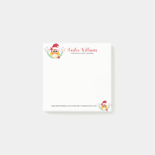 Christmas Owl Wasserfarben Blume Bouquet Post-it Klebezettel (Vorderseite)