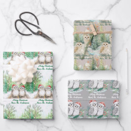 Christmas Owl Wrapping Paper Flat Sheet Set of 3 Geschenkpapier Set