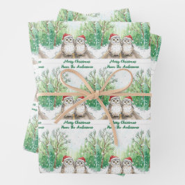 Christmas Owl Wrapping Paper Flat Sheet Set of 3 Geschenkpapier Set