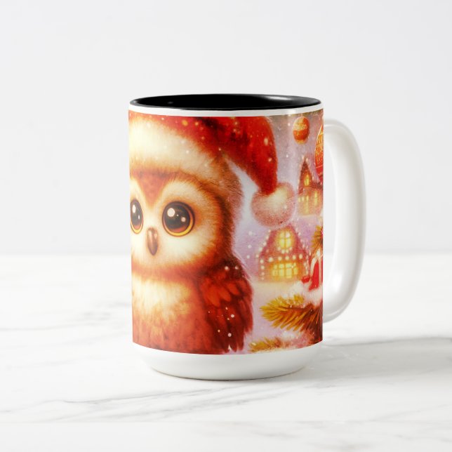 Christmas Owl zweifarbige Tasse (VorderseiteRechts)