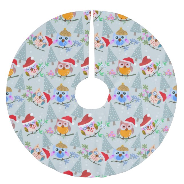 Christmas Owls Pattern Polyester Weihnachtsbaumdecke (Vorderseite)