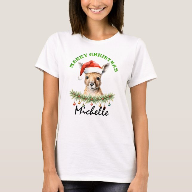 Christmas Oz Animals Kangaroo Matching Women's T-Shirt (Vorderseite)